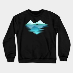 Canoe On A Lake In The Mountains By Moonlight On Camping Crewneck Sweatshirt